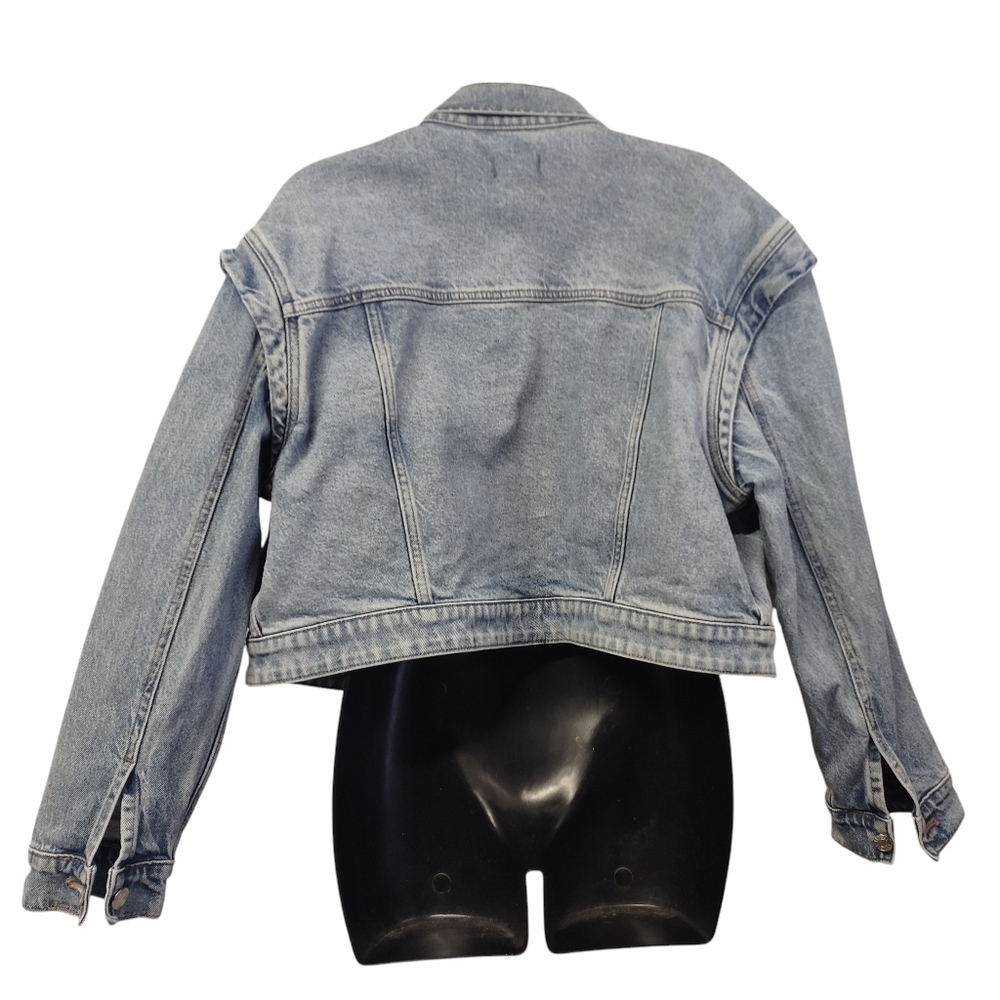 Express Women's Blue Layered Cap Sleeve Cropped Denim Jean Jacket  Size Large - Picture 5 of 12